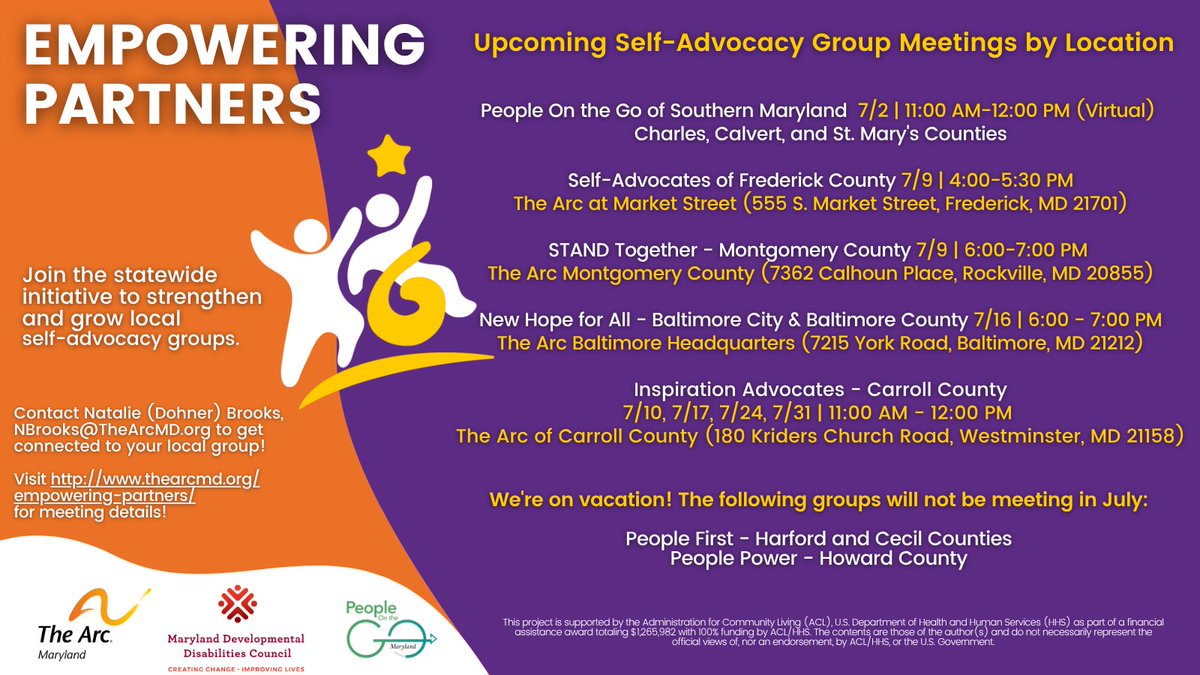Use your voice for change! People with IDD are invited to join a local self-advocacy group supported by the "Empowering Partners" initiative to make their mark on the community. Find a local group at thearcmd.org/empowering-par…