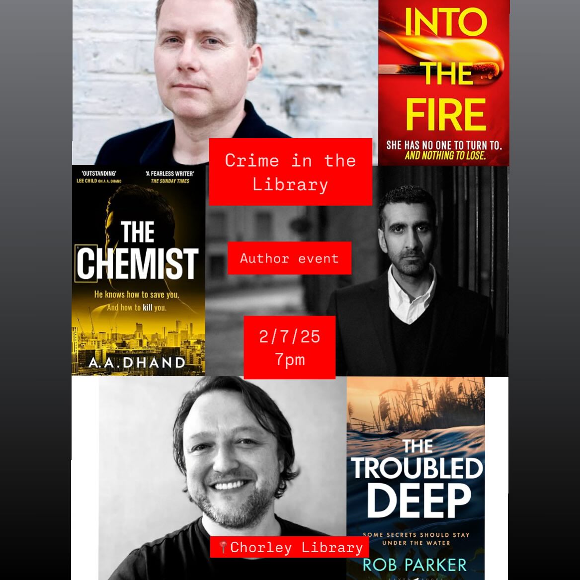 Rob Parker (@robparkerauthor) on Twitter photo Tonight's the night folks! Heading to Chorley!
Crime in the Library thanks to <a href="/ebbandflobooks/">ebb & flo bookshop</a> and <a href="/ChorleyLibrary/">Library Friends</a>, where I'll be chatting up a storm with <a href="/mjarlidge/">Matthew Arlidge</a> and <a href="/aadhand/">A.A.Dhand</a>!
Tickets below!
ebbandflobookshop.co.uk/product/crime-… Tonight's the night folks! Heading to Chorley!
Crime in the Library thanks to <a href="/ebbandflobooks/">ebb & flo bookshop</a> and <a href="/ChorleyLibrary/">Library Friends</a>, where I'll be chatting up a storm with <a href="/mjarlidge/">Matthew Arlidge</a> and <a href="/aadhand/">A.A.Dhand</a>!
Tickets below!
ebbandflobookshop.co.uk/product/crime-…