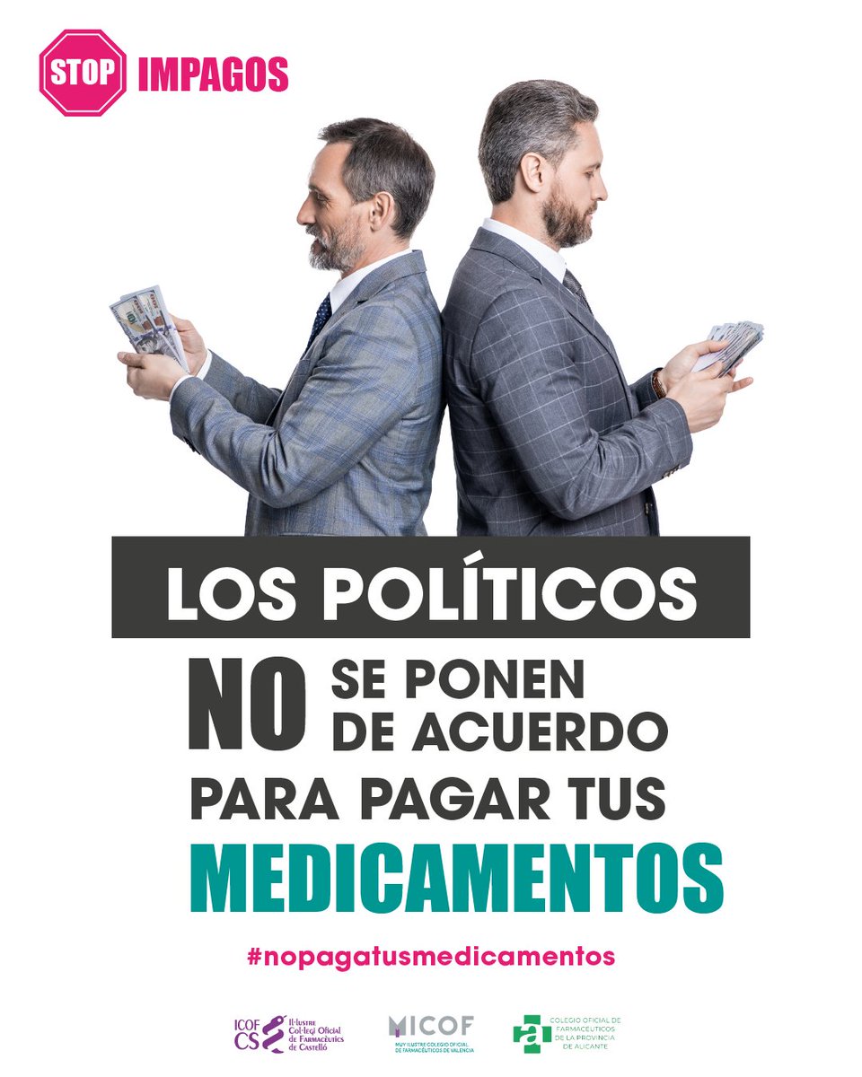 Si ellos no pagan ¿Quién lo hace? Tú no debes, ni nosotros tampoco. La clase política #NoPagaTusMedicamentos. No dejes que jueguen con tu salud. Ayúdanos a reclamar lo que es tuyo. STOP IMPAGOS a las farmacias.