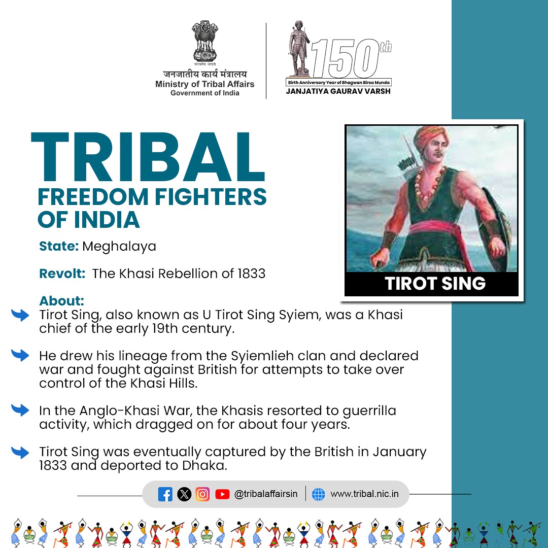 From the forests to the frontlines, tribal freedom fighters stood tall for India’s independence 🏹✨🇮🇳

#TirotSing #TribalFreedomFighters #JanjtaiyaGauravVarsh 

<a href="/MinOfCultureGoI/">Ministry of Culture</a> <a href="/AmritMahotsav/">Amrit Mahotsav</a>