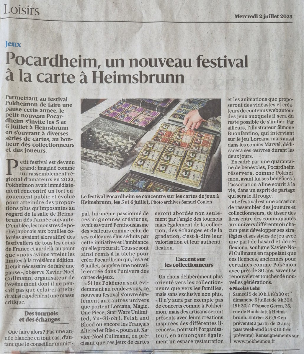 🗞️On parle du Festival Pocardheim dans le Journal L'Alsace

Un grand merci à Nicolas Lehr pour sa plume 🪶

📰 Article à découvrir aussi sur le site : lalsace.fr/culture-loisir…