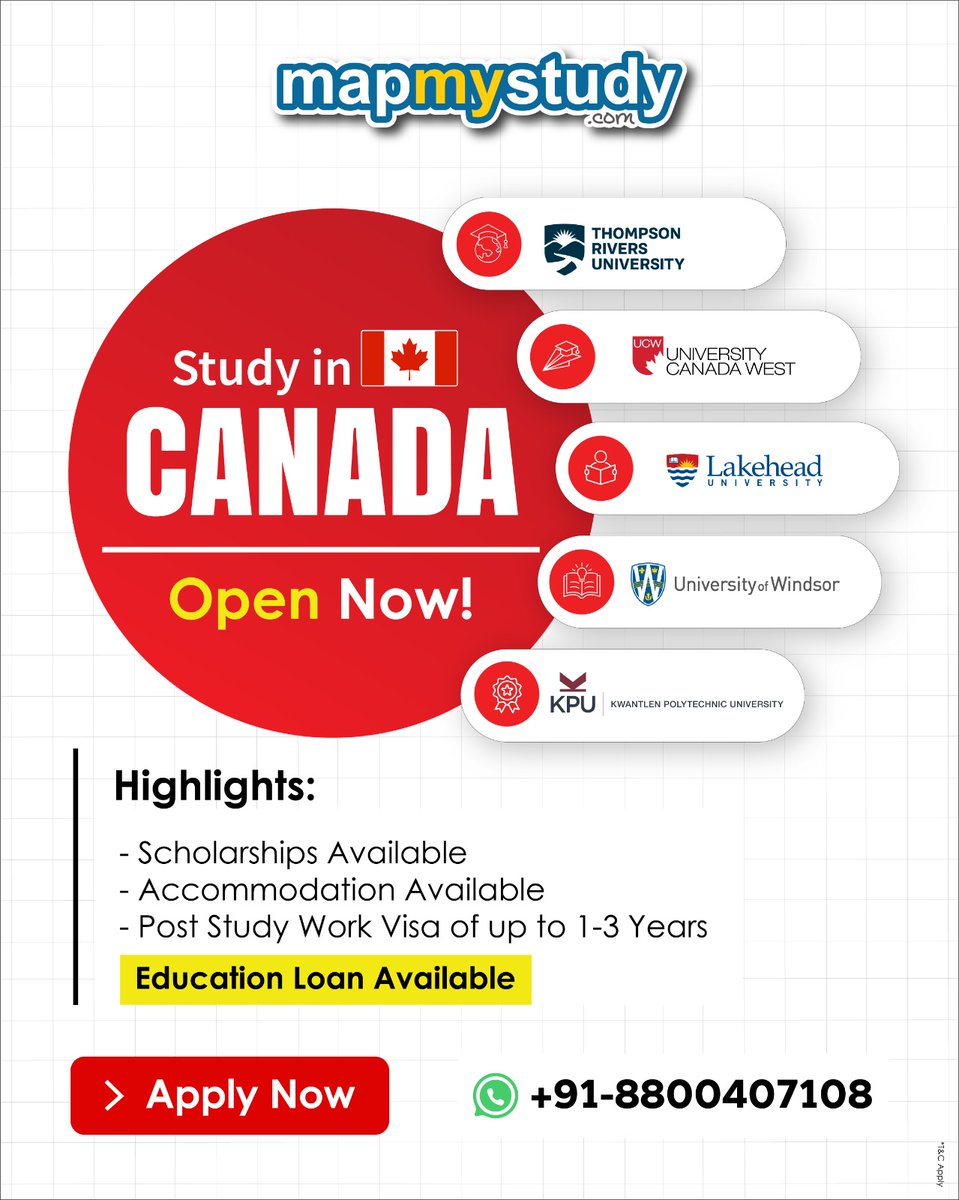 MapMyStudy's tweet image. Study in Canada – Now Open!

Get scholarships, accommodation, and a post-study work visa (up to 3 years).

Education loan available too!

📞 Apply now: +91-8800407108
#studyabroad #MapMyStudy #CanadaDay #Canada