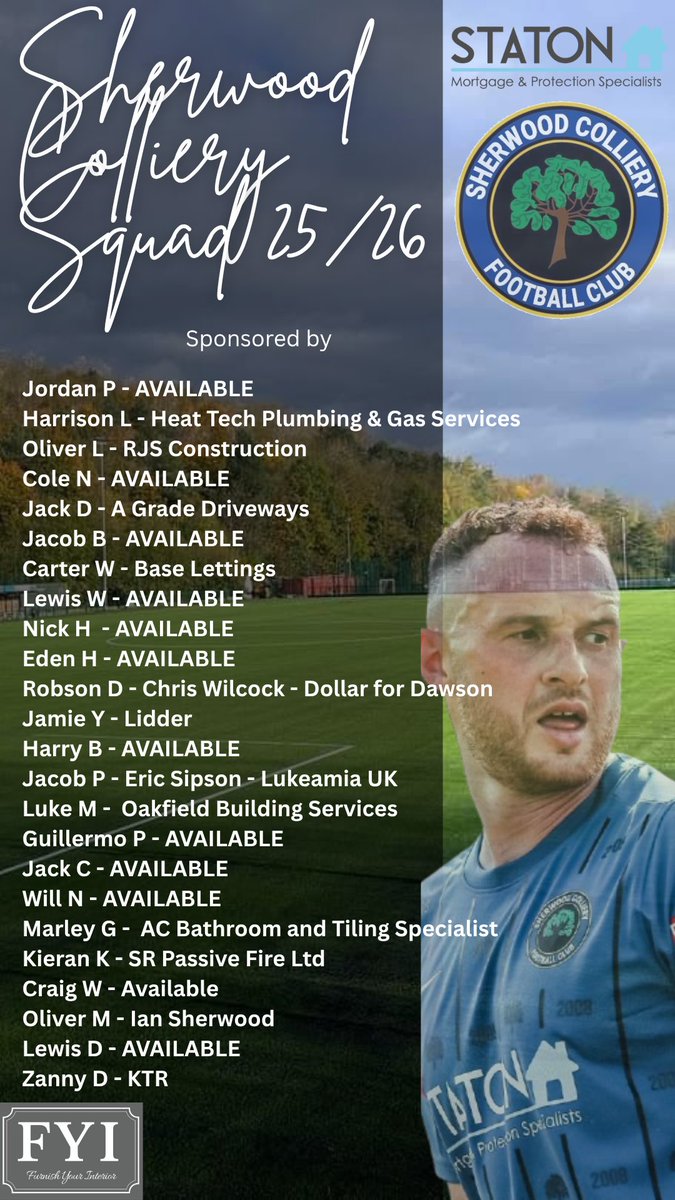SCFC_08's tweet photo. A big thank you to all our player sponsors for supporting the club! π
We still have some players available to sponsor at just Β£100 for the season.
Support the Wood and get involved β DM us to claim yours! πͺβ½
#SherwoodColliery #NonLeague #SponsorAPlayer https://t.co/gNFSockYfR