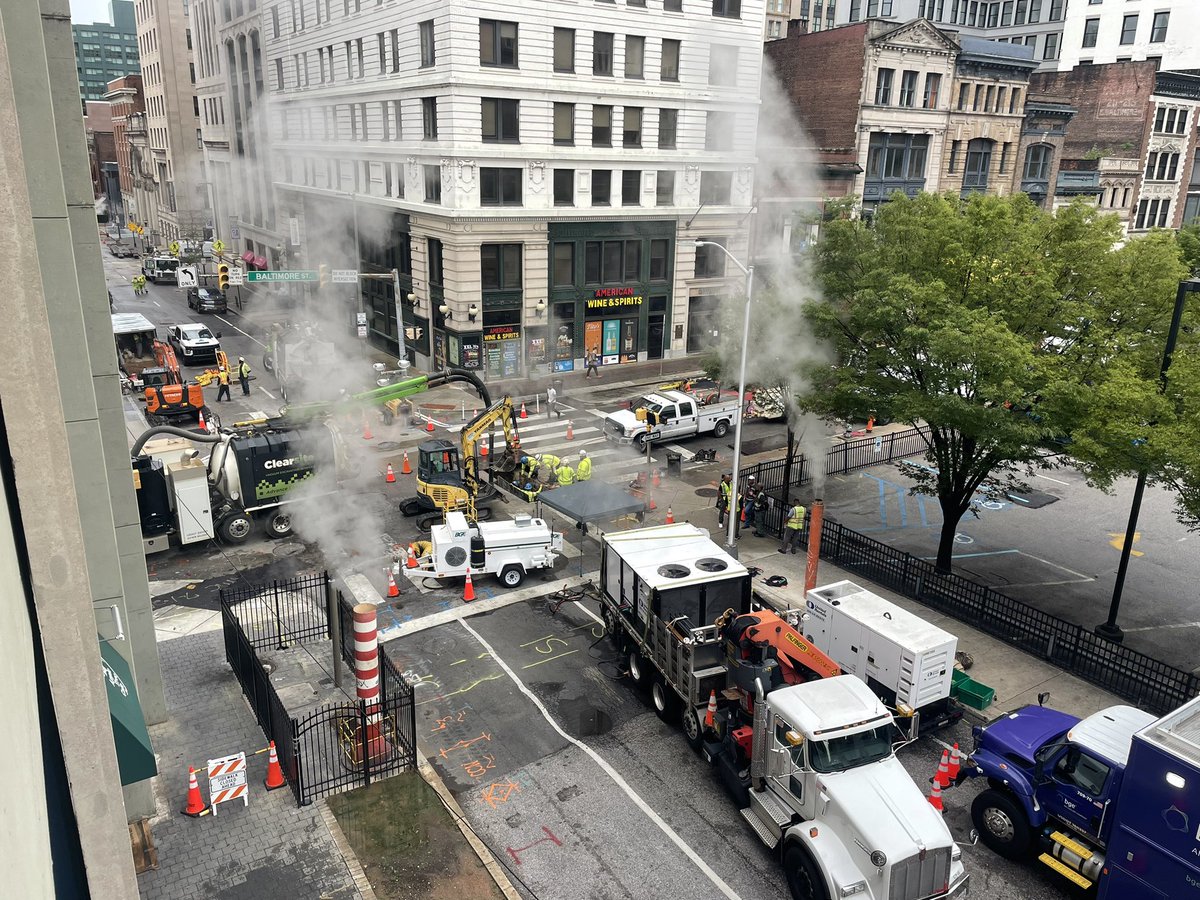Work continues at Baltimore and South streets after last weekend’s underground fire