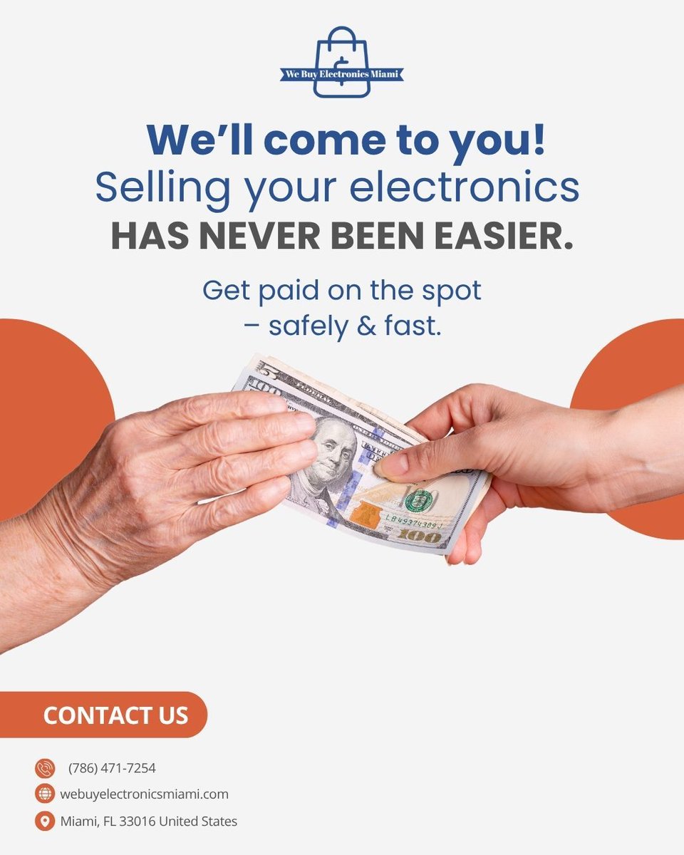 BuyElectMIA's tweet image. We come to you, so you don’t have to lift a finger.

Selling your electronics has never been this easy.

Get paid on the spot, safely and fast.

Visit webuyelectronicsmiami.com to schedule a pickup.

#SellElectronics #MiamiDeals #InstantCash #WeBuyElectronics