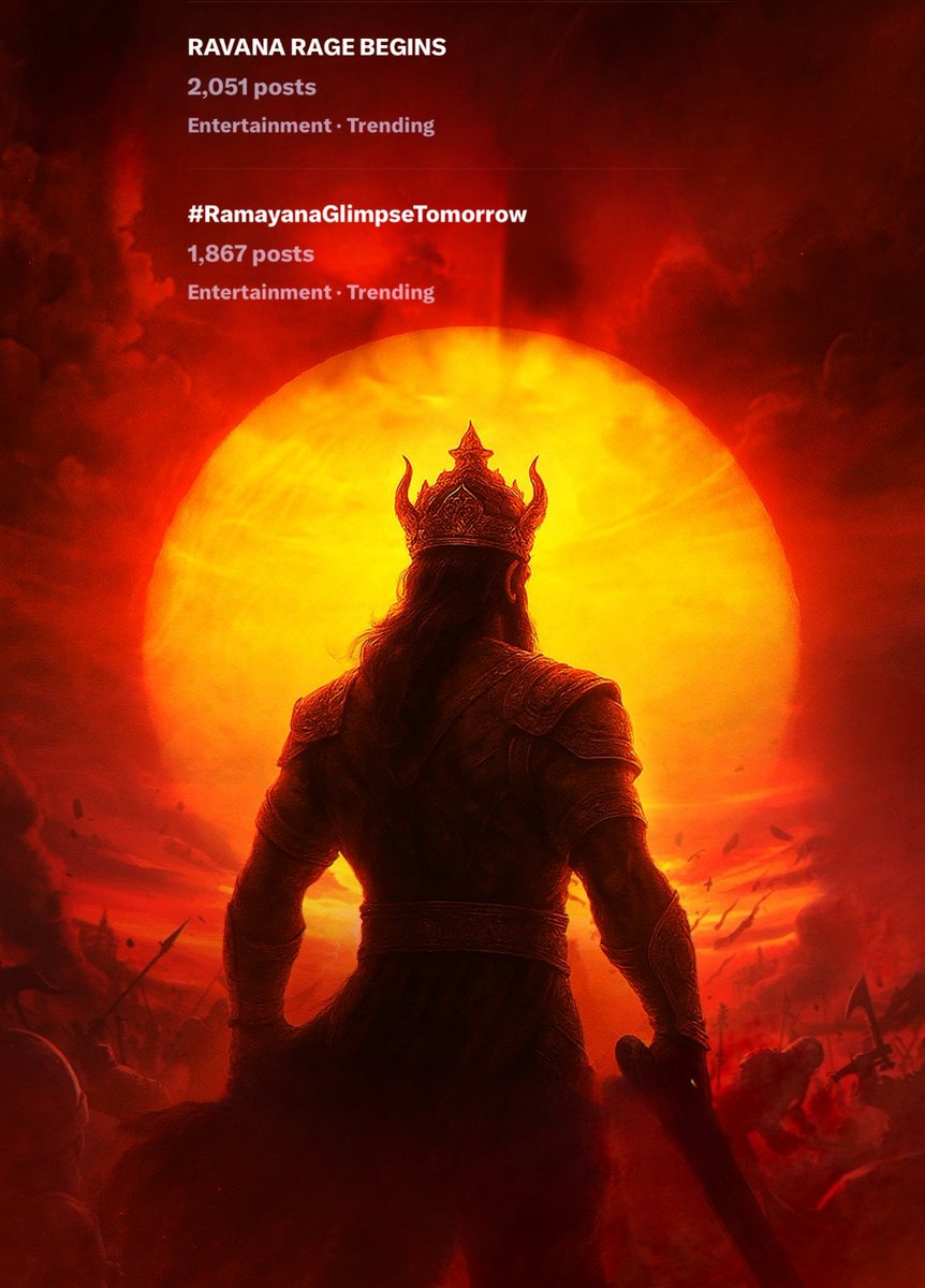 YashTrends's tweet photo. Our both tags started trending india wide 🔥

#RamayanaGlimpseTomorrow
RAVANA RAGE BEGINS

#Yash #YashBOSS
 #Ramayana @TheNameIsYash https://t.co/Url7ii8tNd