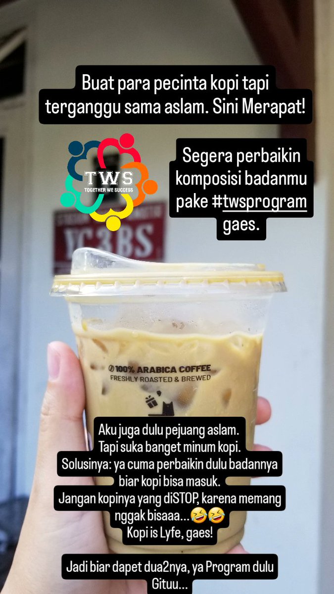 NjiDi's tweet image. Aslam sering kumat artinya terjadi penurunan metabolisme akibat proses penuaan dini. 
Perbaiki komposisi badan dengan #twsprogramV2 bisa banget jadi solusi aslam kita. Biar minum kopi tetep aman, damai, sejahtera.😉👍