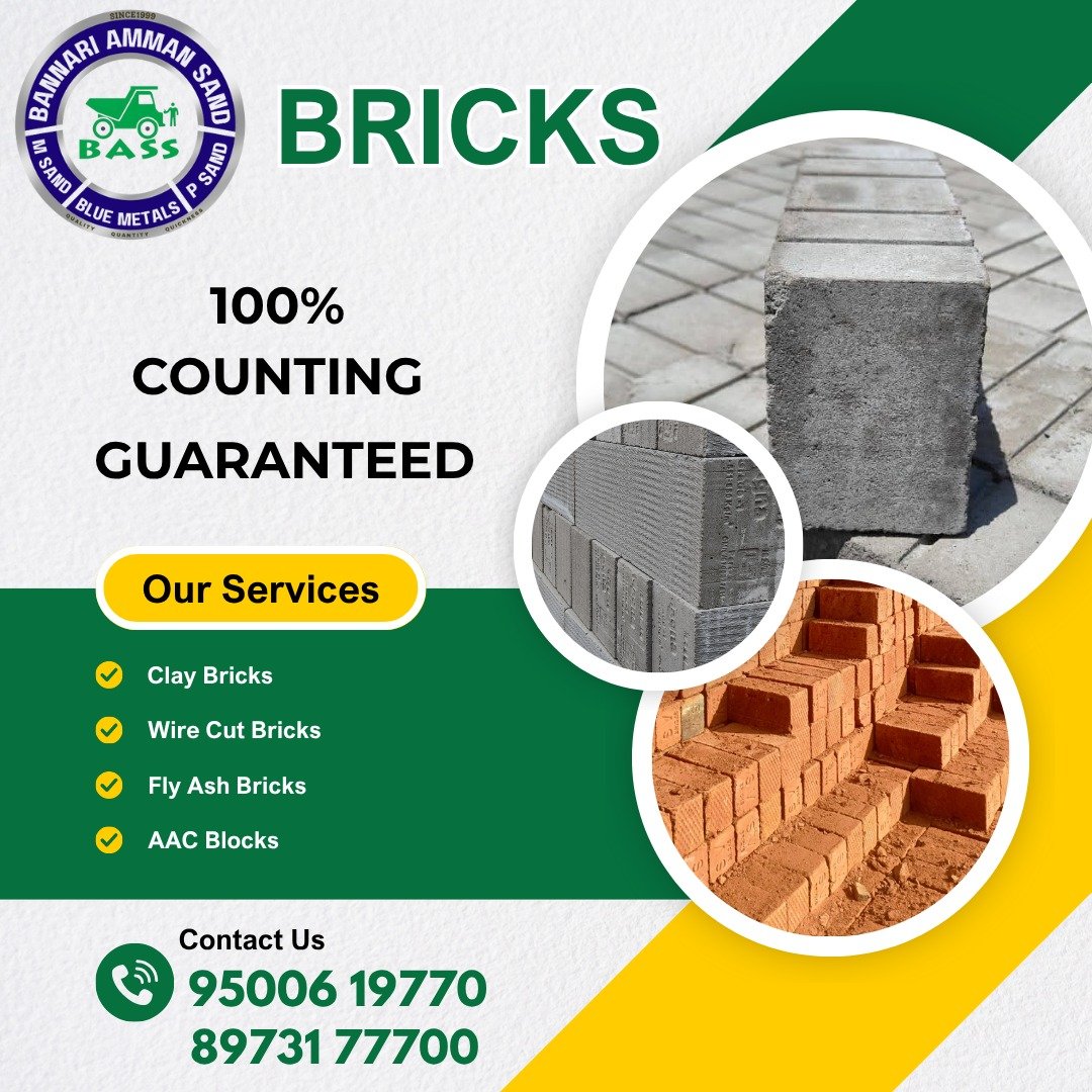 bannariammanmsa's tweet photo. We are one of the leading building material manufactures and suppliers in Coimbatore Pollachi Tirupur. We supply Wire cut Bricks,Table Mould and Fly Ash Bricks Minimum to Maximum Quantity. #msand #psand #bluemetal #buildingmaterials #20mmjally #40mmmetal #6mmchips https://t.co/JVex1XDXEh