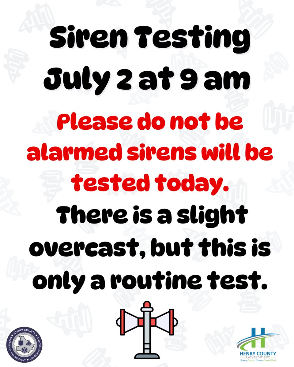 🚨 Siren Test Today – July 2 at 9 AM 🚨
Please do not be alarmed — sirens will be tested today at 9 AM.
There is a slight overcast, but this is only a routine test.
#SirenTest #CommunitySafety #July2nd #StayCalm #RoutineAlert #EmergencyPreparedness #OvercastMorning #MorningUpdate
