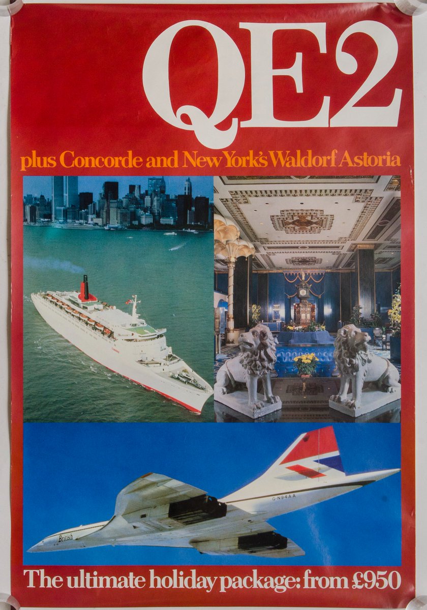 Chris Balcombe (@chrisbalcombeuk) on Twitter photo Two travel legends no longer with us. The Queen Elizabeth II (QE2) liner and the supersonic Concorde aircraft, advertised together in this 1980s holiday poster. Plus you got to stay in New York's <a href="/WaldorfAstoria/">Waldorf Astoria</a> hotel. #Concorde #QE2 #posterdesign #vintage #NewYork Two travel legends no longer with us. The Queen Elizabeth II (QE2) liner and the supersonic Concorde aircraft, advertised together in this 1980s holiday poster. Plus you got to stay in New York's <a href="/WaldorfAstoria/">Waldorf Astoria</a> hotel. #Concorde #QE2 #posterdesign #vintage #NewYork