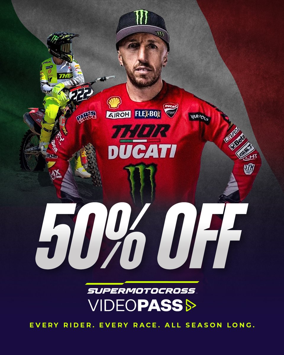Subscribe to SuperMotocross Video Pass for 50% OFF to stream live and on-demand. Available outside the US only.

🔗feld.ly/8xtynn 

#SuperMotocross #ProMotocross #SMXVideoPass #SMX #SupercrossLIVE #Ducati