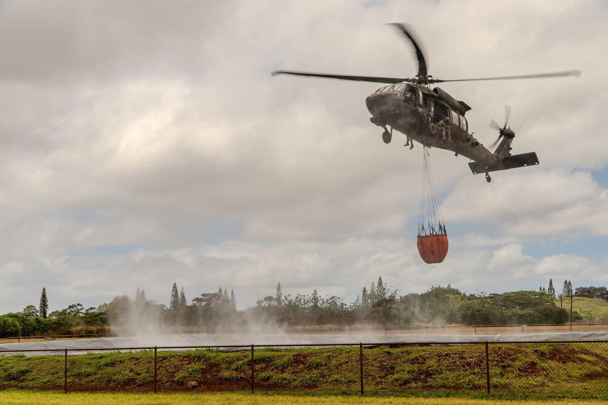 United in hard work 🔥 

Soldiers with 25th CAB brought the heat down from the skies, using Bambi Buckets slung beneath UH-60 Black Hawks and CH-47 Chinooks to assist in fire fighting on Schofield Barracks.