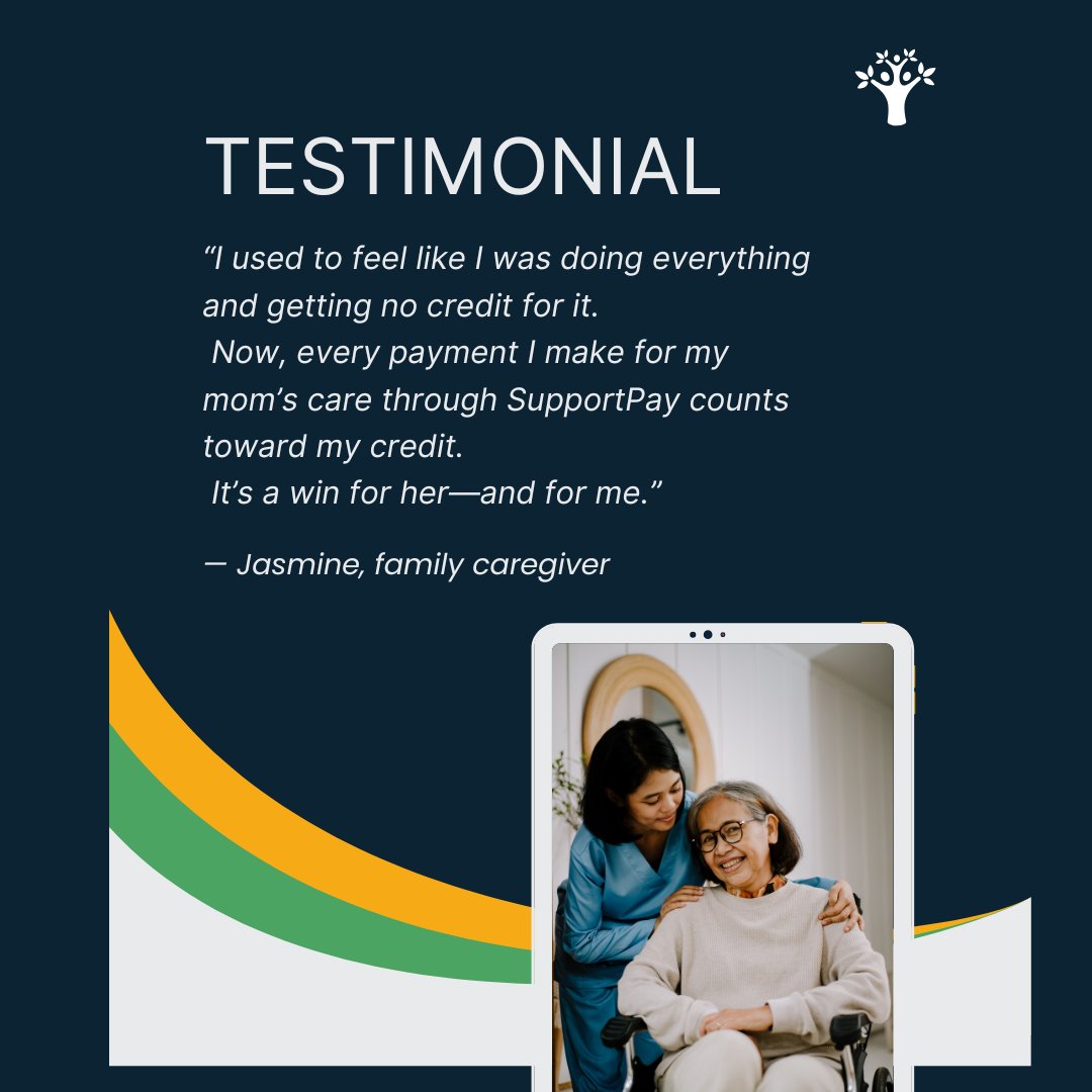 SupportPay (@supportpayapp) on Twitter photo “I used to feel like I was doing everything and getting no credit for it.
 Now, every payment I make for my mom’s care through <a href="/SupportPayApp/">SupportPay</a> counts toward my credit.
 It’s a win for her—and for me.”
 — Jasmine, family caregiver “I used to feel like I was doing everything and getting no credit for it.
 Now, every payment I make for my mom’s care through <a href="/SupportPayApp/">SupportPay</a> counts toward my credit.
 It’s a win for her—and for me.”
 — Jasmine, family caregiver