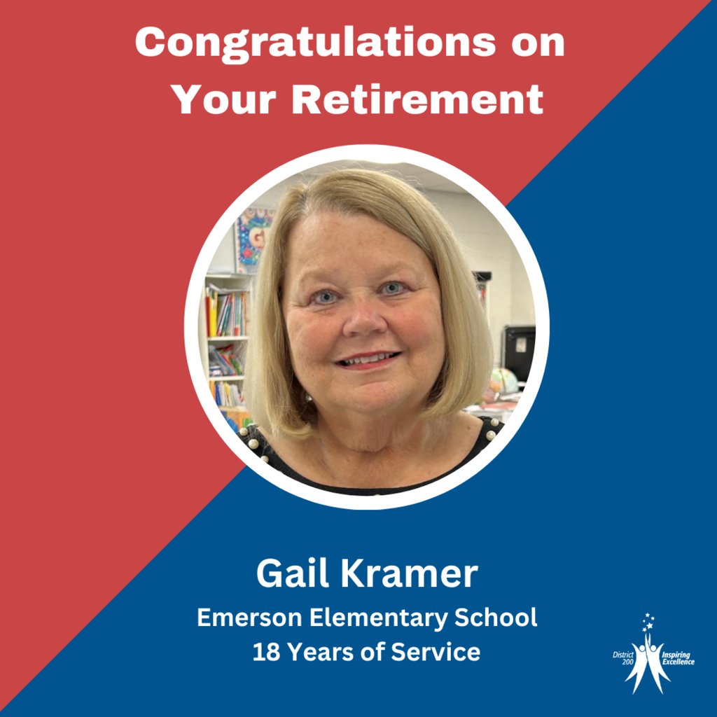 Congratulations on your retirement, Gail Kramer! Thank you for your dedicated service to the students in CUSD 200. #YourCommunitySchools