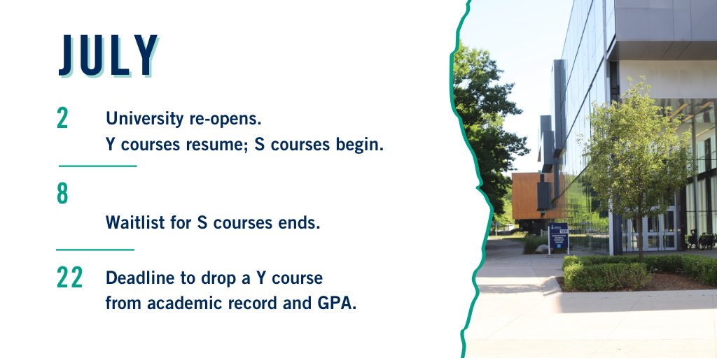 Entering the mid-summer season and the start of S-term summer courses! Here are some important #UTM dates for July. 😎 💙☀️

For more notable dates, please visit the Office of the Registrar ➡️ utm.utoronto.ca/registrar/dates