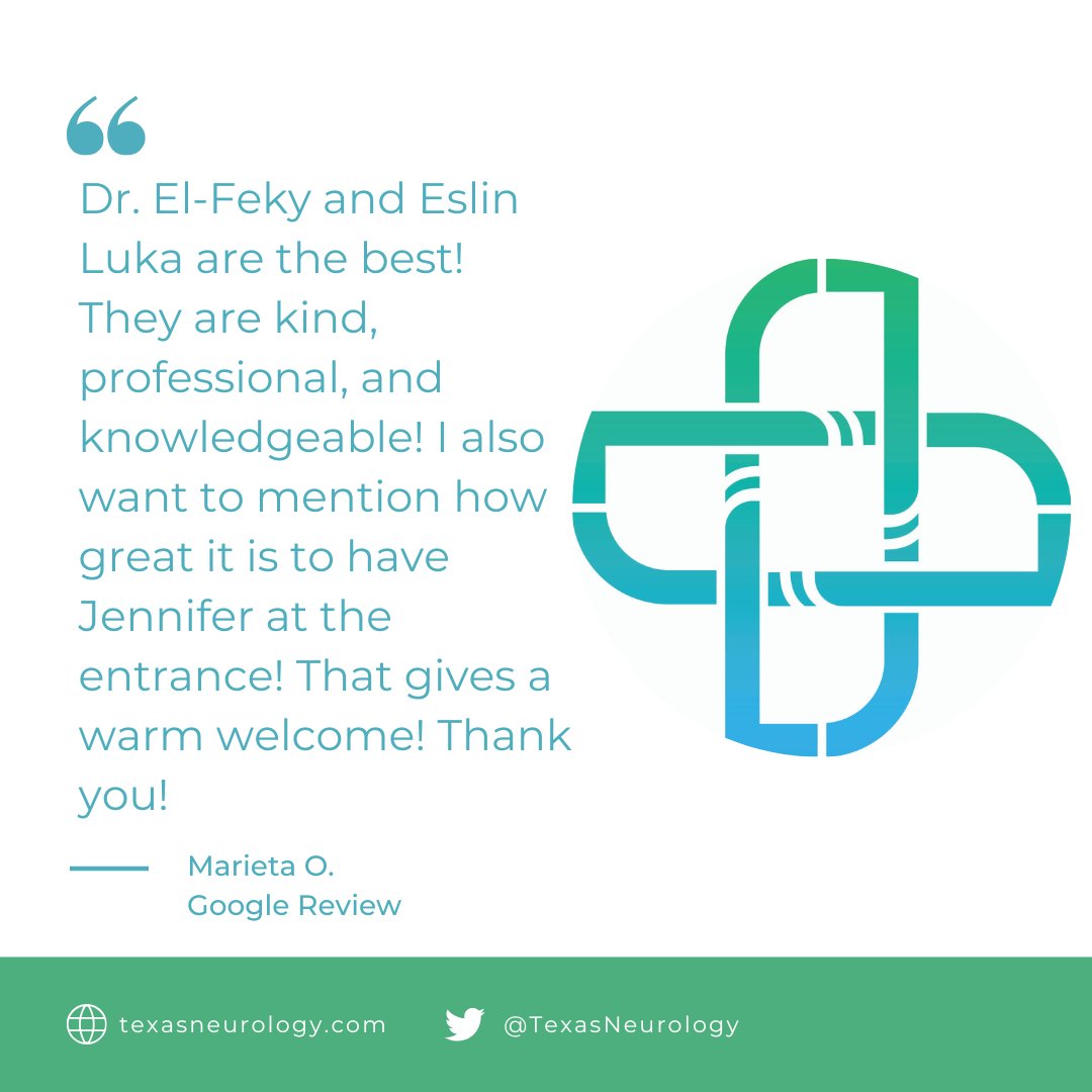 TexasNeurology's tweet image. We love hearing your kind words! ☺️ From check-in to follow-up, our goal is to make every step of your visit as smooth and comfortable as possible. bit.ly/39jz7nS