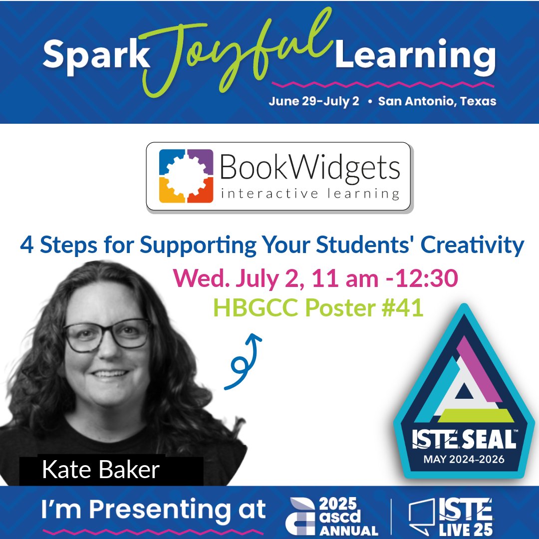✨ WEDNESDAY at #ISTELive25
Let’s talk about nurturing student voice and originality!
Discover how to blend instructional design, personalized feedback, &amp; BookWidgets to help creativity thrive.
#EdTech #CreativityInLearning #BookWidgets #StudentVoice #ISTESeal