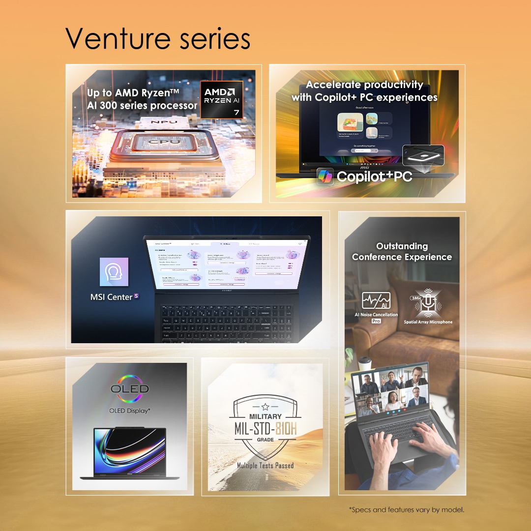 ✨Discover the VenturePro &amp; Venture Series, powered by AMD Ryzen™ AI processors and RTX™ 50 Series GPUs. Designed as Copilot+ PCs, they deliver reliable performance by accelerating AI and demanding tasks anywhere.
msi.gm/Venture-series
#VentureProSeries#VentureSeries