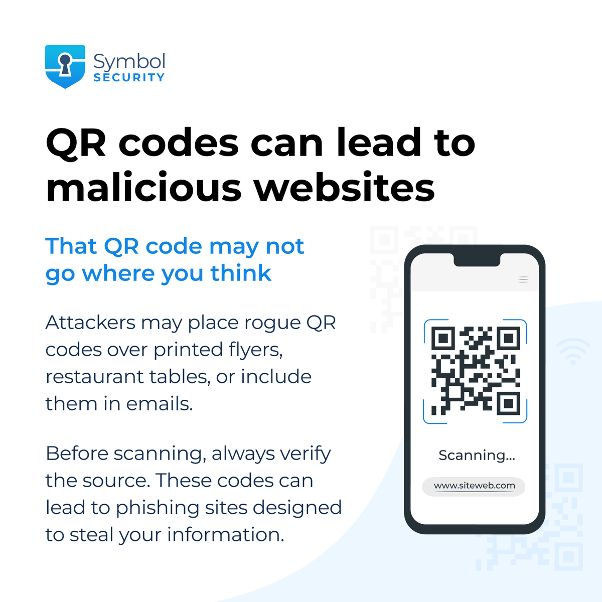 Symbol_Security's tweet image. QR codes are everywhere, from restaurant tables to posters on the street. But not all of them are safe.
Cybercriminals can easily place fake QR codes that lead to phishing sites or malware downloads. 🛑💻
Stay alert. Always check the source before you scan. ⚠️
#PhishingAlert