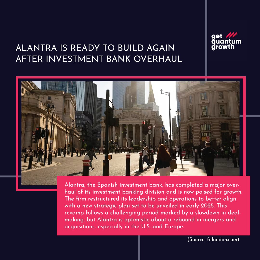 techtrackdata's tweet image. Alantra is setting the stage for a bold comeback—restructuring complete, strategy incoming, and eyes on a dealmaking revival.

#InvestmentBanking #MergersAndAcquisitions #FinanceRebound #StrategicGrowth #LeadershipShift #BankingNews #DealFlow #AlantraRevamp