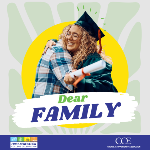 FirstgenForward's tweet image. Share your #FirstGen story &amp;amp; celebrate those who’ve helped you through your academic journey. Each month, we’ll share a theme—you post a pic using #CelebrateFirstGen. July’s theme: Dear Family! Post a pic w/ your family, share what this support means to you, &amp;amp; tag us! @COEtalk