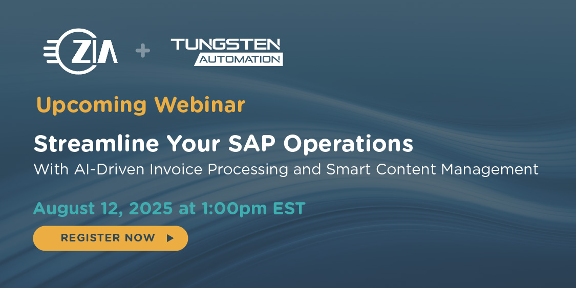Optimize your SAP landscape with cutting-edge AI and automation. Join Zia and Tungsten for a webinar on how to revolutionize your invoice processing and content lifecycle management within SAP, leveraging the power of AI. bit.ly/SAPIPAI