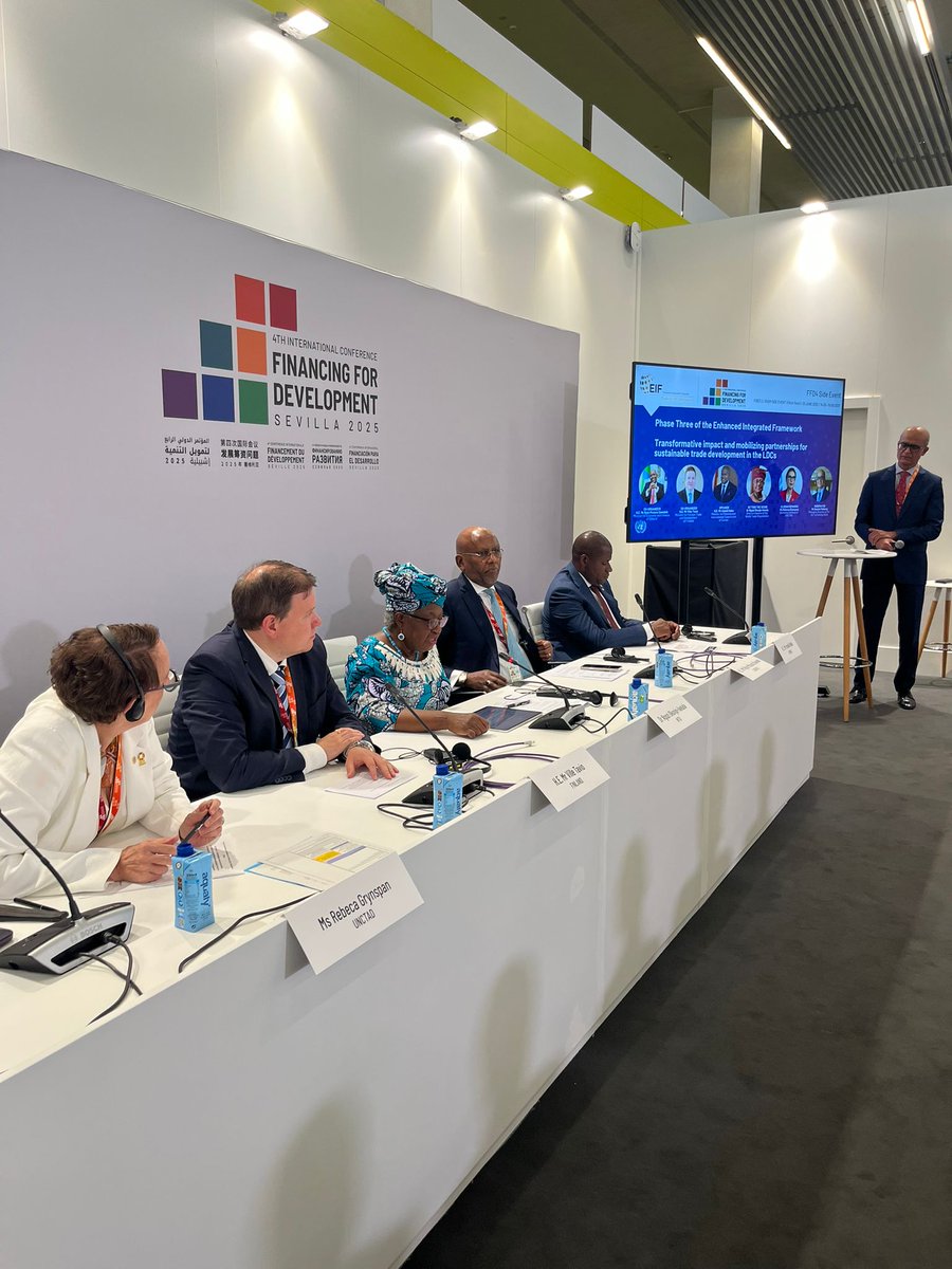EIF4LDCs's tweet image. Missed our event at #FFD4?
WTO DG @NOIweala, Djibouti, Finland & Guinea ministers, and UNCTAD SG @RGrynspan highlighted the role of partnerships for LDC trade 🤝
Phase Three vision & priorities were also discussed 🚀
More on donor pledges soon! 👀
🔗 bit.ly/44trapo