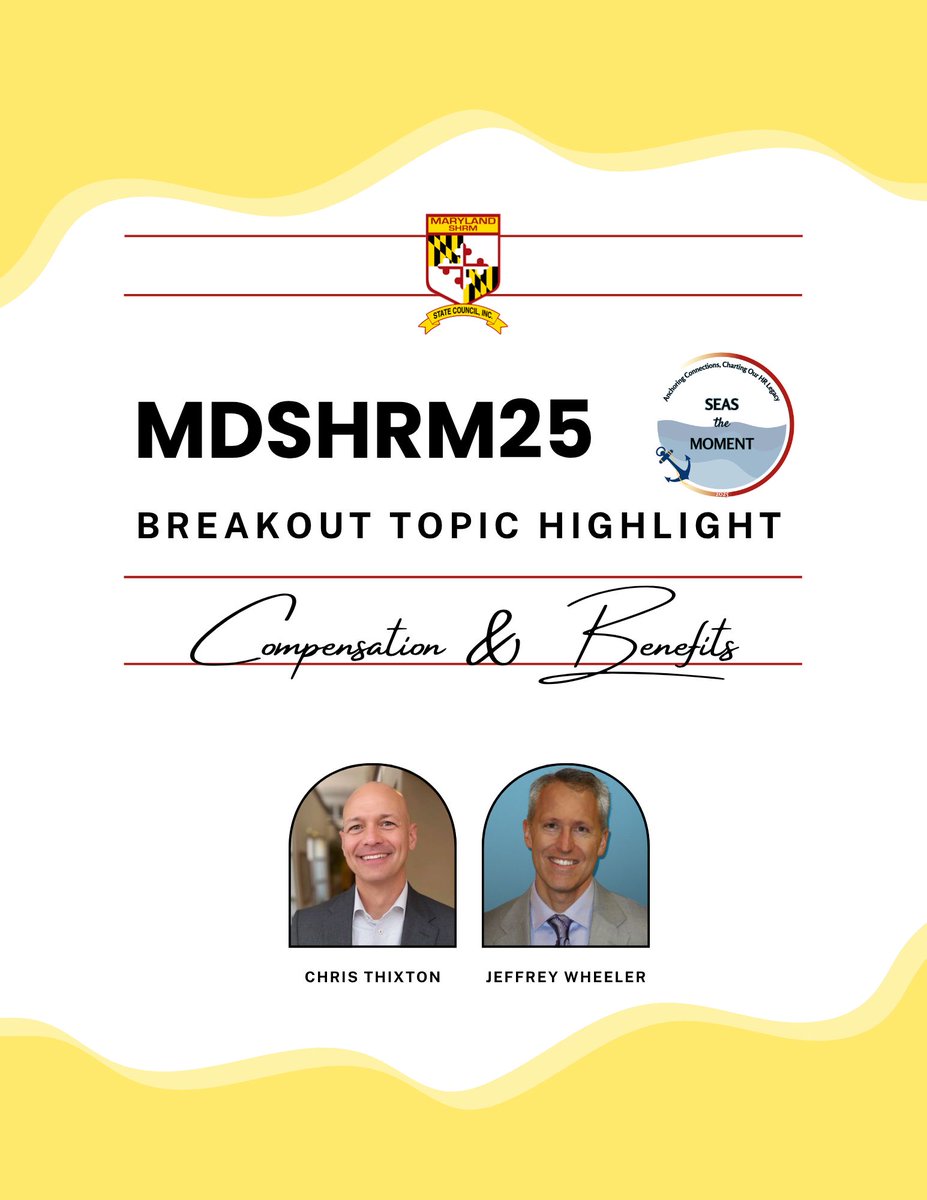 Join #MDSHRM25 for sessions that go beyond paychecks; think benefits, financial wellness, and retirement planning!

Walk away knowing how to design competitive, equitable, and sustainable packages that attract and retain top talent!

marylandshrm.org/Program_Overvi…

#MDSHRM #SHRM #HR