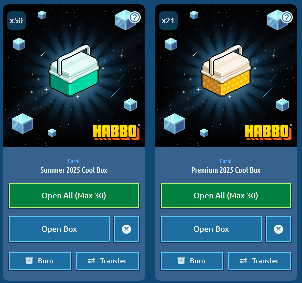 BLIPRULES's tweet image. summer event is live! wish me luck with opening these! #Habbo #habbocollectibles @Habbo @HabboNFT