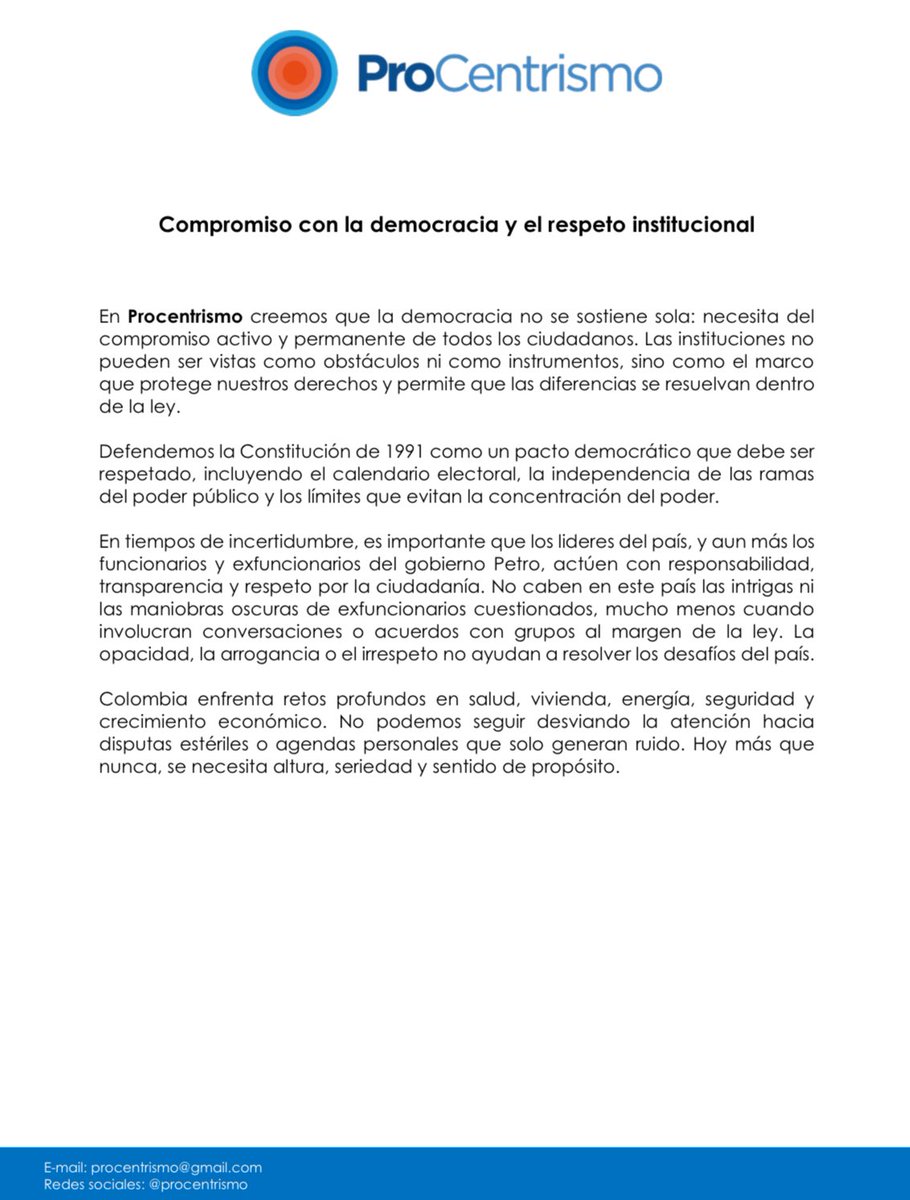 ProCentrismo (@procentrismo) on Twitter photo 📣 Comunicado de <a href="/ProCentrismo/">ProCentrismo</a> 📣
Compromiso con la democracia y el respeto institucional 📣 Comunicado de <a href="/ProCentrismo/">ProCentrismo</a> 📣
Compromiso con la democracia y el respeto institucional