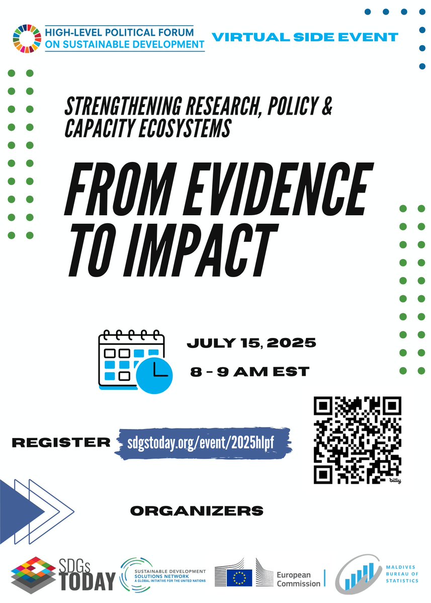 SDGs Today (@sdgstoday) on Twitter photo 🌐 Join @SDGsToday, <a href="/statsmaldives/">Statistics Maldives</a> & <a href="/EU_ScienceHub/">EU_ScienceHub</a> for an #HLPF2025 virtual side event! Explore how non-traditional data drives:
🔹 Research & capacity-building
🔹 SDG monitoring
🔹 Evidence-based policymaking
📅July 15
🕐8 AM EST
🔗sdgstoday.org/event/2025hlpf
<a href="/SustDev/">UN DESA Sustainable Development</a> <a href="/UNStats/">UNStats</a> 🌐 Join @SDGsToday, <a href="/statsmaldives/">Statistics Maldives</a> & <a href="/EU_ScienceHub/">EU_ScienceHub</a> for an #HLPF2025 virtual side event! Explore how non-traditional data drives:
🔹 Research & capacity-building
🔹 SDG monitoring
🔹 Evidence-based policymaking
📅July 15
🕐8 AM EST
🔗sdgstoday.org/event/2025hlpf
<a href="/SustDev/">UN DESA Sustainable Development</a> <a href="/UNStats/">UNStats</a>