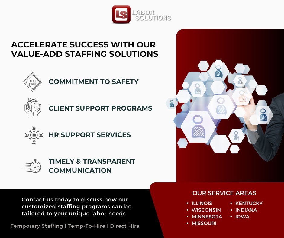 When you choose Labor Solutions, you’re not just choosing a staffing partner you’re joining a family that’s invested in your success. 

Experience our Difference. Contact us today:
labor-solutions.com/contact/ 

 #FindTalent #Manufacturing #SupplyChain #Fulfillment #Safety #HR