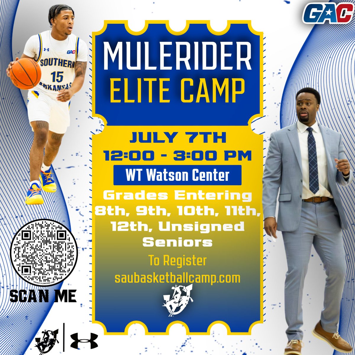 We are only 5 days away from Mulerider Elite Camp!! No better time to get on the court after the holiday weekend! Spots are filling up! We want to see you at the Watson‼️‼️ #LetsRide🔵⚪️🟡