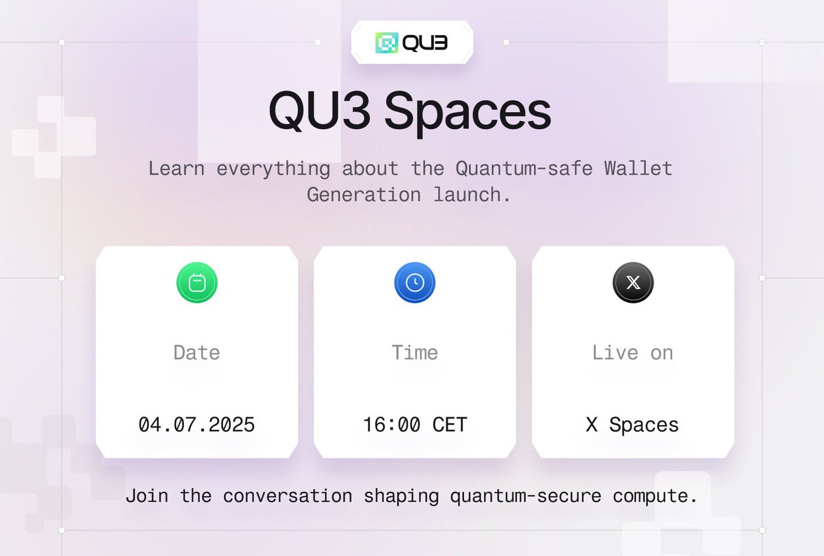 Our Quantum-safe Wallet Generator is now live.

Join us on July 4th at 16:00 CET as we break down the tech behind it, how to use it, and what’s coming next.

Live on X Spaces.