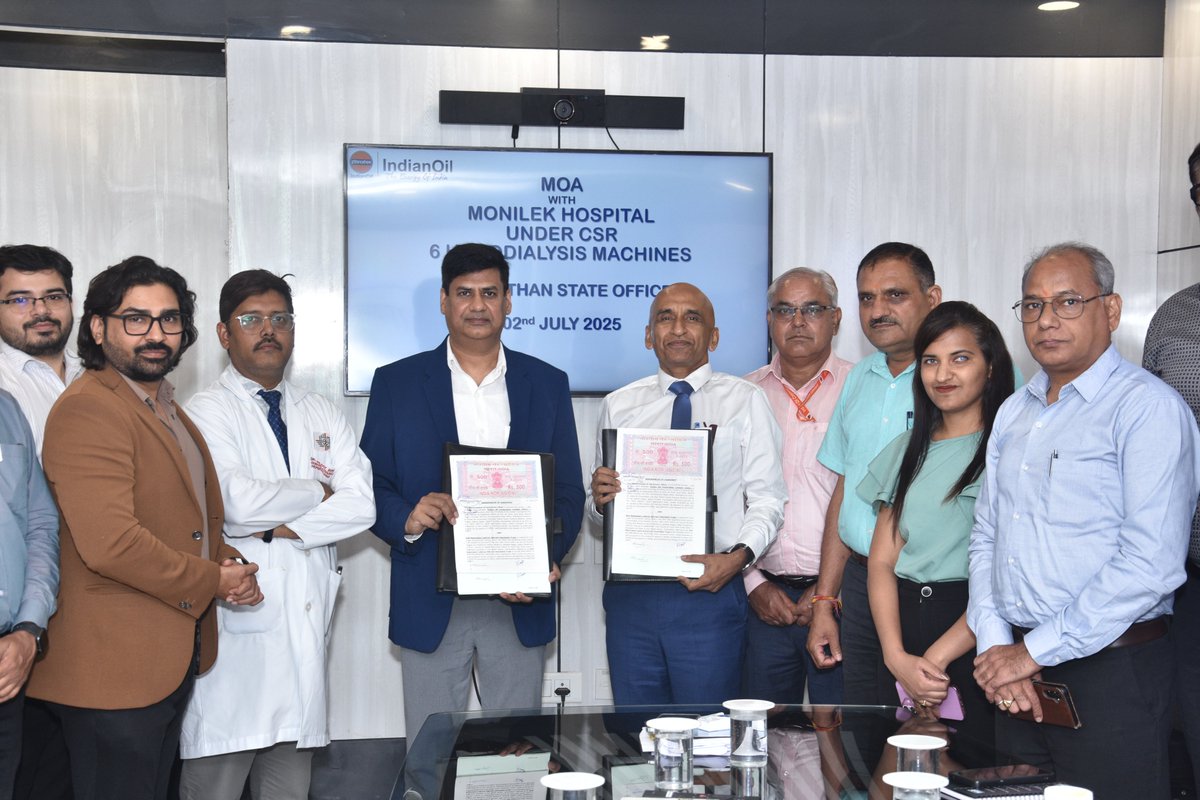 IndianOil RSO signs Memorandum of Agreement with M/s Monilik Hospital to provide 6 advanced hemodialysis machines,under the visionary guidance of ED&amp;SH RSO.
This compassionate and transformative initiative will greatly strengthen critical healthcare support for patients in Jaipur
