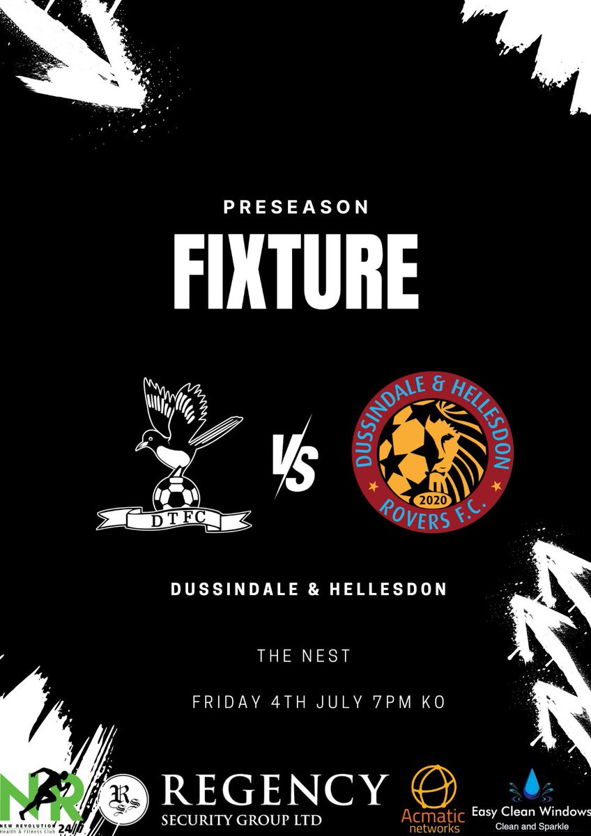 Dereham Town (@derehamtown) on Twitter photo The First Team kick off their pre season campaign this Friday night with a visit to The Nest to take on <a href="/DussyRoversFC/">Dussindale & Hellesdon Rovers FC</a> at 7pm.
#weareDereham The First Team kick off their pre season campaign this Friday night with a visit to The Nest to take on <a href="/DussyRoversFC/">Dussindale & Hellesdon Rovers FC</a> at 7pm.
#weareDereham