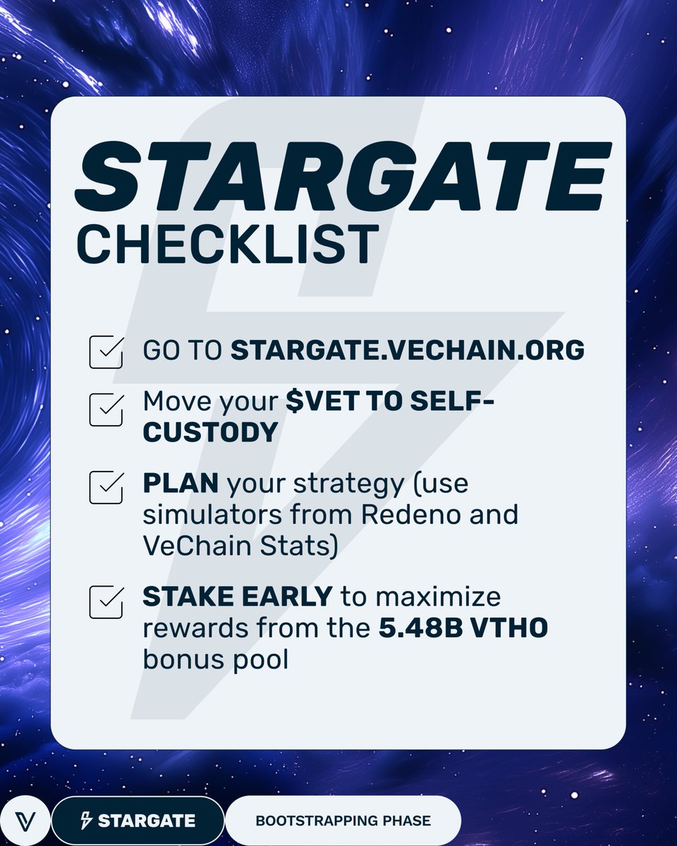 Our new staking platform - StarGate - is officially live!

Stake and earn rewards from just 10k $VET. 

Grab your share of 5.48 BILLION in $VTHO bonuses.

🚀 stargate.vechain.org 🚀