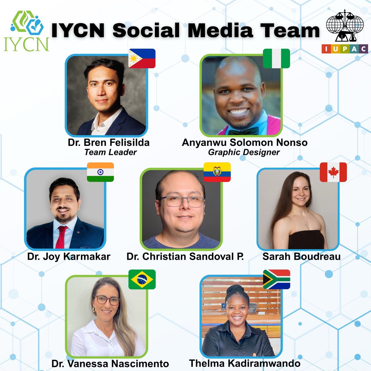 IntlYoungerChem's tweet image. 🚨 Meet Your IYCN!
We're spotlighting the teams behind the scenes—starting with our Social Media Team 📲
They manage our website, social platforms, newsletters & promotions—keeping early-career chemists connected globally 🌍
#IYCN #ChemTwitter #SciComm