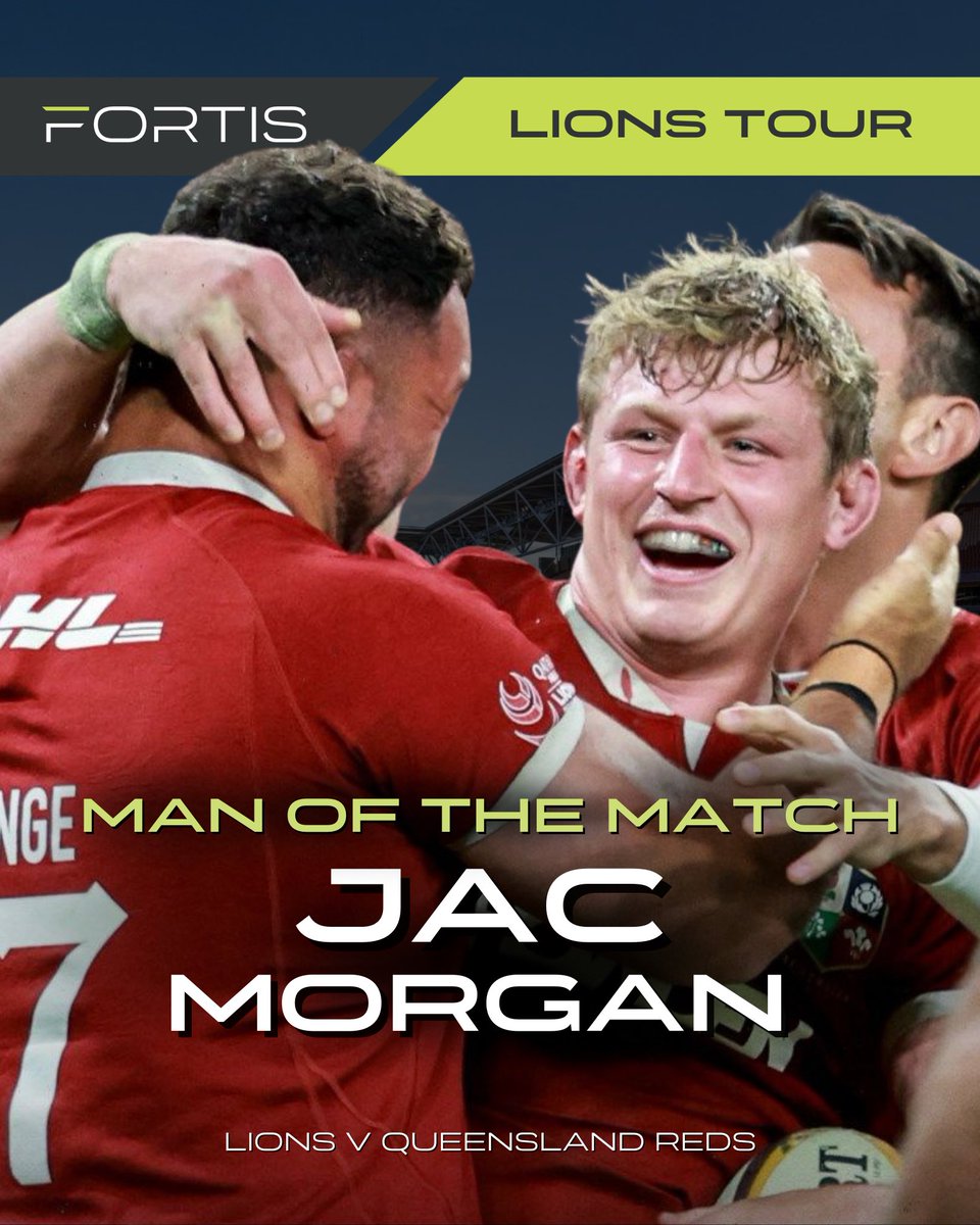FORTISSPORTSG's tweet image. A first try in the @lionsofficial jersey and a powerhouse performance to earn ‘Man of the Match’ against the Queensland Reds 🔥

Congratulations @jacmogs7 🙌🏻
#TeamFortis #WeGoBeyond #Lions2025