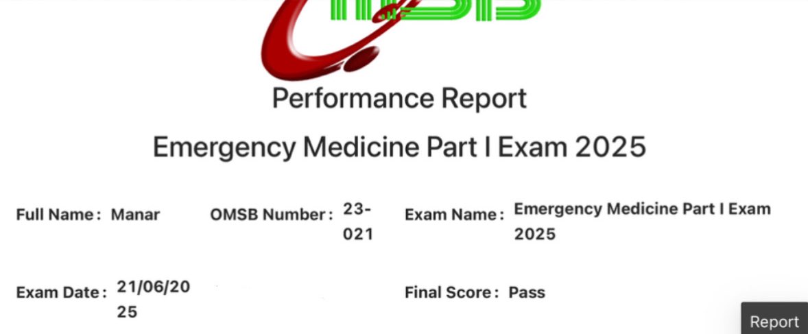 الحمدلله حمدًا كثيرًا طيبا ❤️❤️❤️
OMSB - Emergency Medicine part 1 Exam ✅’