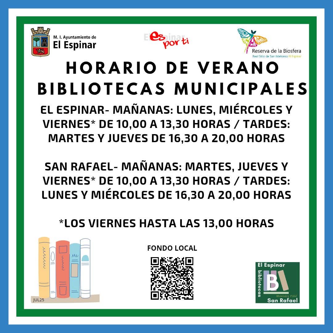 Horario de verano de las bibliotecas municipales.