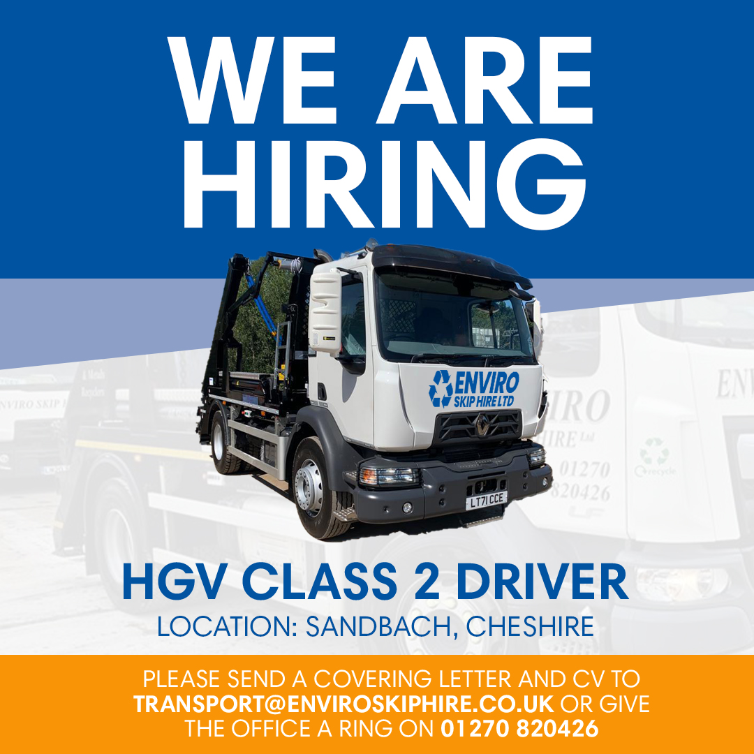 Enviro Skip Hire (@enviroskipuk) on Twitter photo 💥 WE ARE HIRING! 💥
We have a full time position available for a HGV Class 2 Tipper Driver based at our head office in Sandbach! 🚛
Excellent rates of pay 💷
Please send a cv to transport@enviroskiphire.co.uk or give the office a ring on 01270 820426 ☎️
#hiring #applynow 💥 WE ARE HIRING! 💥
We have a full time position available for a HGV Class 2 Tipper Driver based at our head office in Sandbach! 🚛
Excellent rates of pay 💷
Please send a cv to transport@enviroskiphire.co.uk or give the office a ring on 01270 820426 ☎️
#hiring #applynow