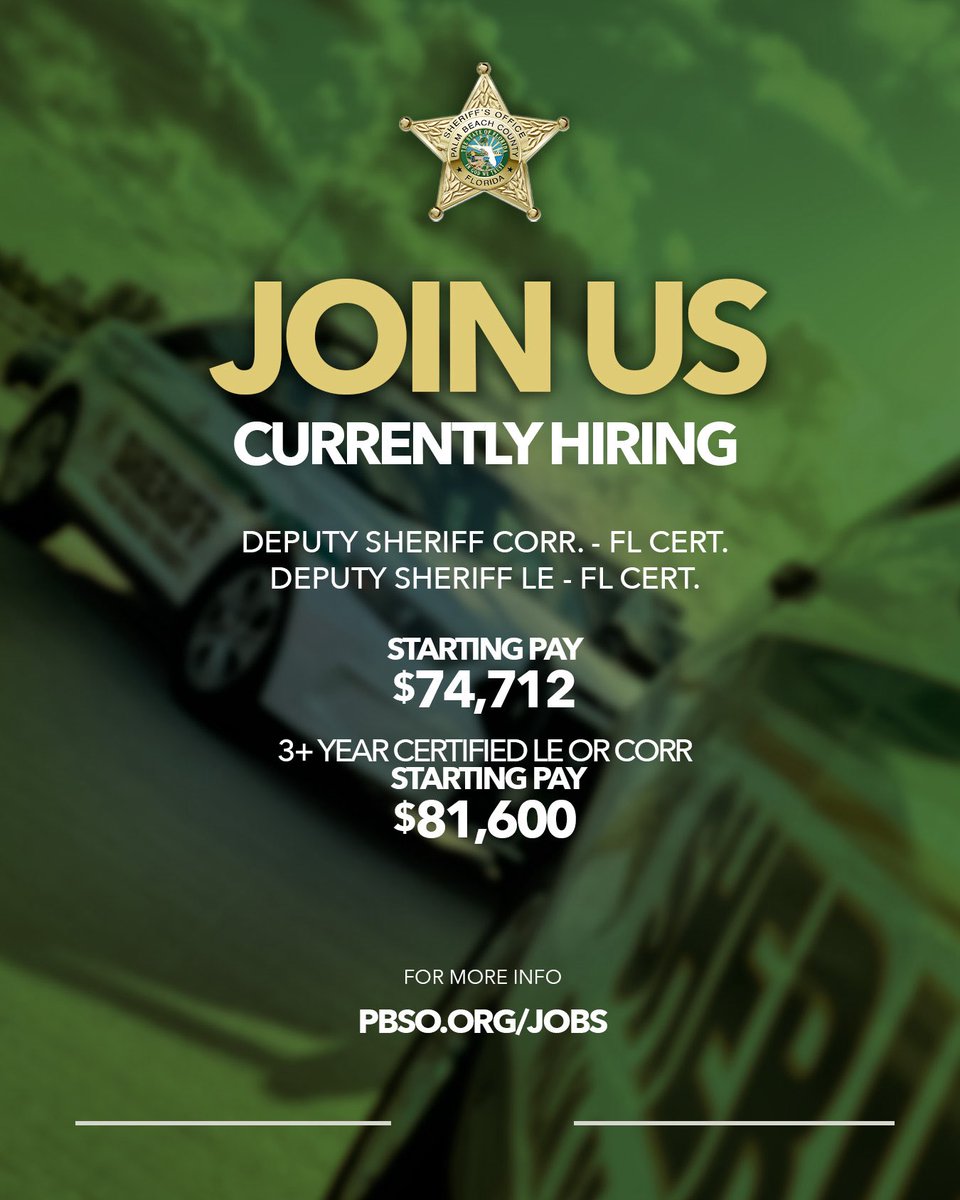There’s no better way to spend this long Independence Day weekend than applying for a new lifestyle, a new career, and a new opportunity to serve your community with the best agency around. 🇺🇸⭐️

PBSO has updated the salaries, check them out! Ready to take the first step? Apply