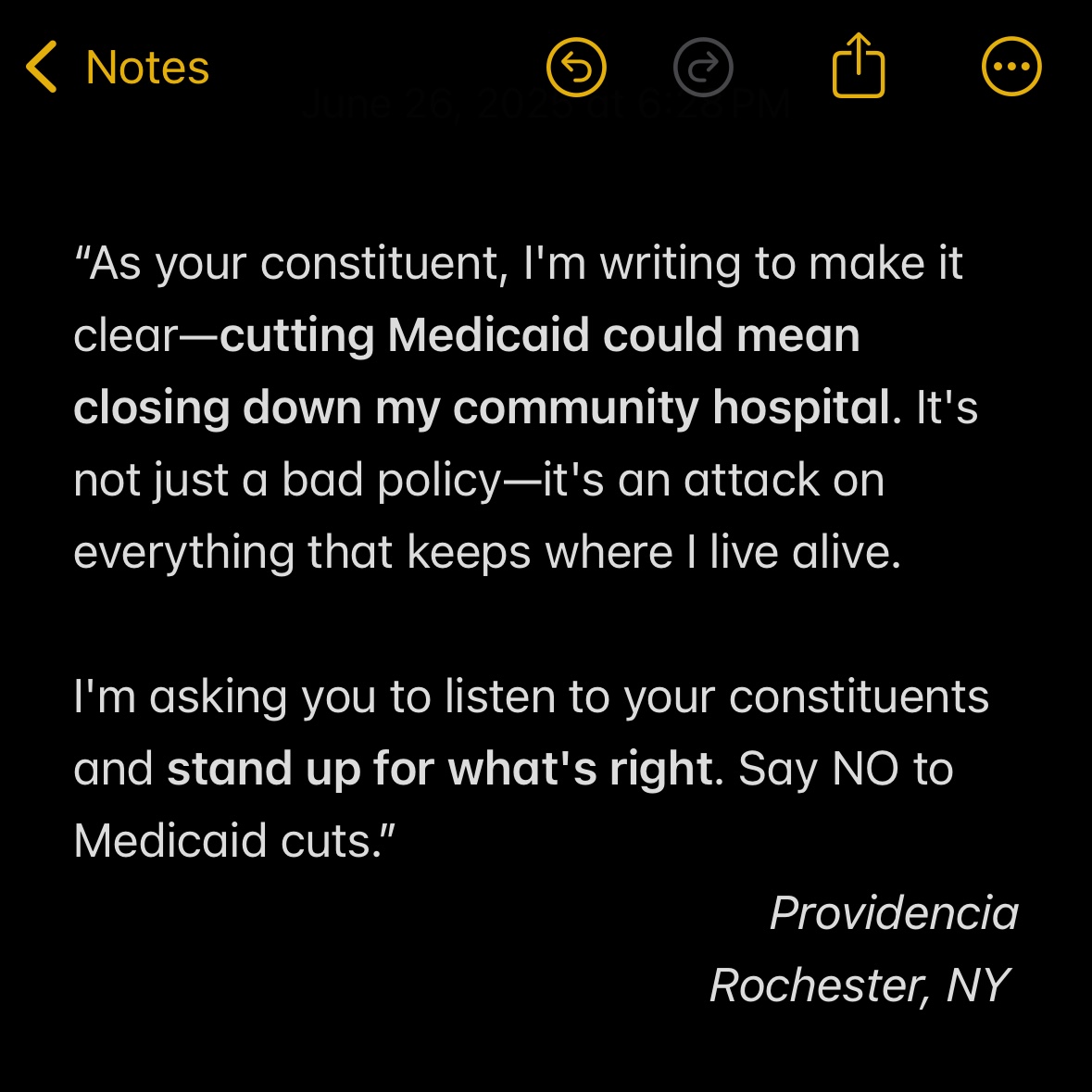 HealthEdProject's tweet image. 75% of conservatives view Medicaid favorably, including Providencia from Rochester. It’s a popular program that keeps our communities alive. The Senate must stop these cuts.