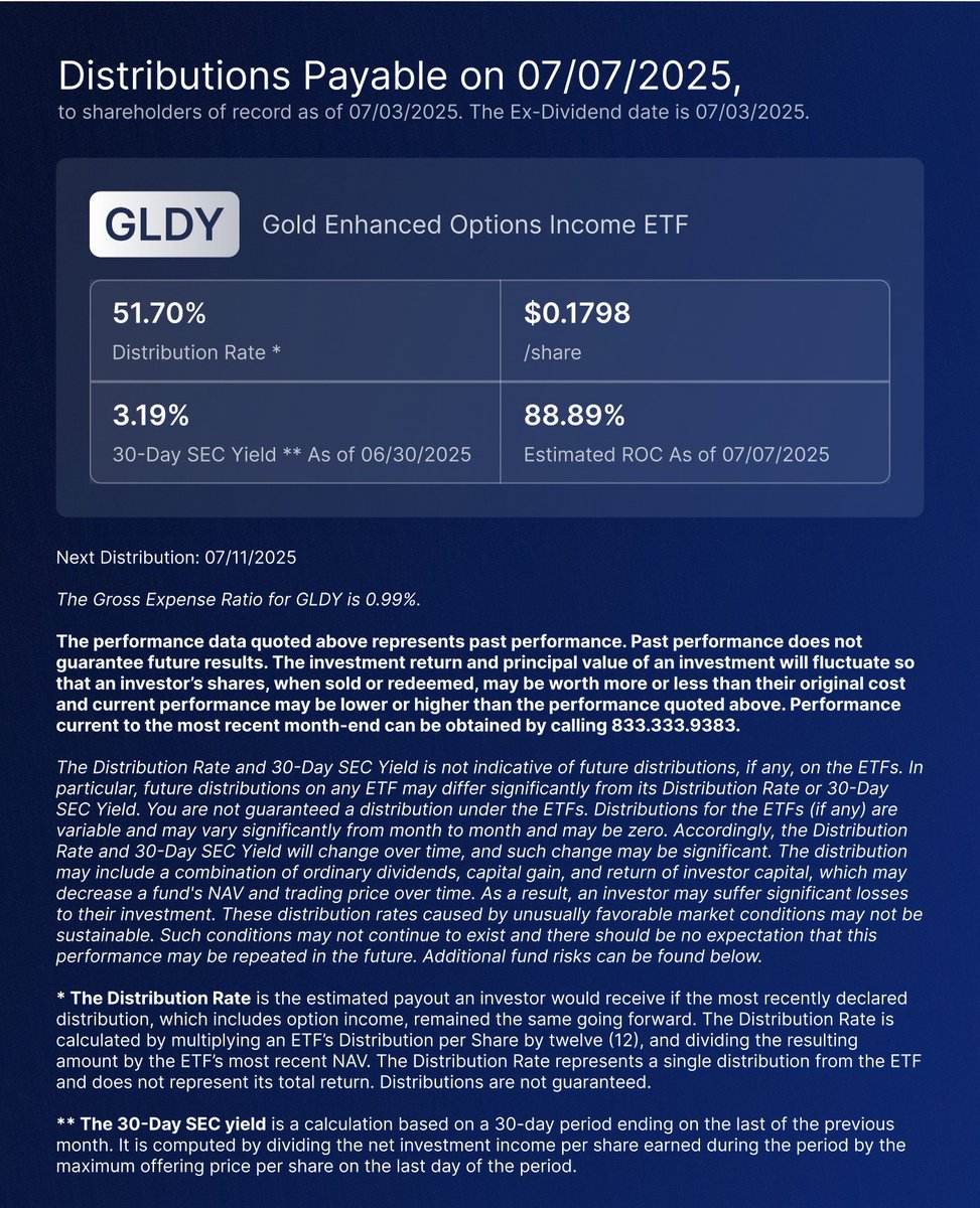 #DefianceETFs Announces Weekly Distribution on $GLDY (51.70%)

For standardized performance and other important information visit defianceetfs.com/gldy/#etfs-pag…. For the Prospectus visit defianceetfs.com/gldy/prospectus