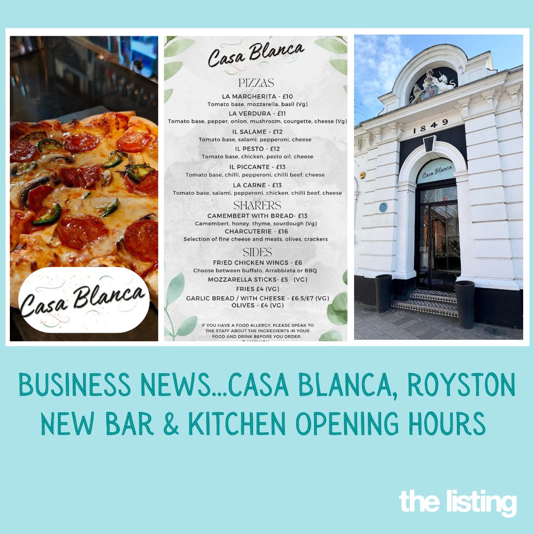 TheListing's tweet image. 🍕 NEW MENU at Casa Blanca Royston – Pizza &amp;amp; Sides launching this Thursday 3rd July, perfect for enjoying with friends and family this summer.

To read more and take a closer look, visit: 
bit.ly/WelcToTheTownC…

#CasaBlancaRoyston #Mocktails #Cocktails #Pizza #EatLocal #SG8