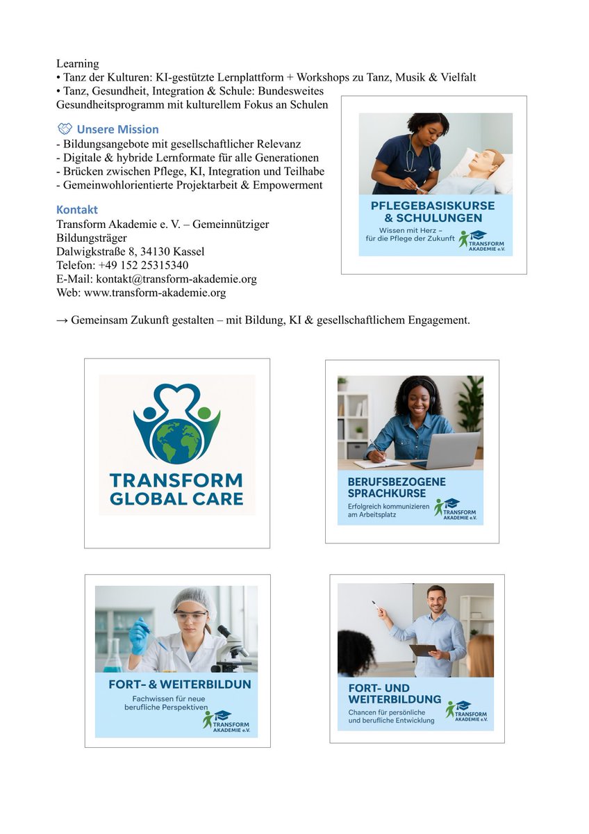 Transform Akademie e. V. – Gemeinsam mit der Transform Global Care GmbH für Bildung, Pflege und Integration.