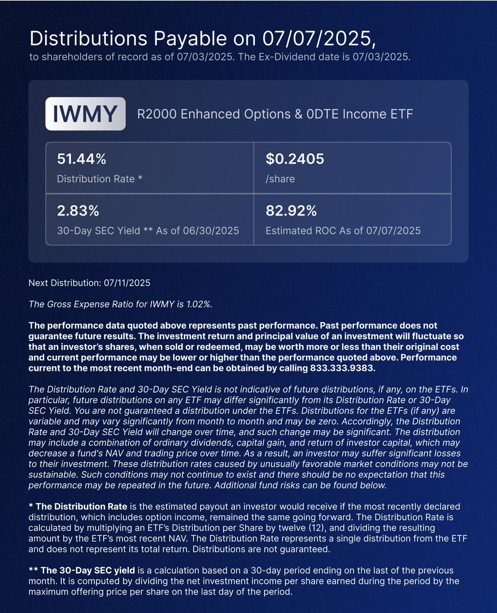#DefianceETFs Announces Weekly Distribution on $IWMY (51.44%)

For standardized performance and other important information visit defianceetfs.com/iwmy/#etfs-pag…. For the Prospectus visit defianceetfs.com/iwmy/prospectus
