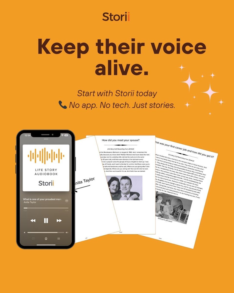 You think you’ll remember their laugh.
You think you’ll have time to ask the questions.
But memories fade. And voices are lost.

Storii helps you keep them — easily, and forever.
Swipe through to see why it matters 💛