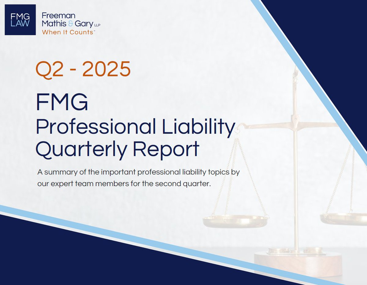 FMGLaw's tweet photo. Check out our 2025 second-quarter summary of Professional Liability trending topics that we have assembled into a handy report! 
Link to full report: https://t.co/s0lTHGzJrv 
#FMG #FMGLaw #ProfessionalLiability #ErrorsandOmissions #legalmalpractice #legalblogs https://t.co/e6aFamgDOk
